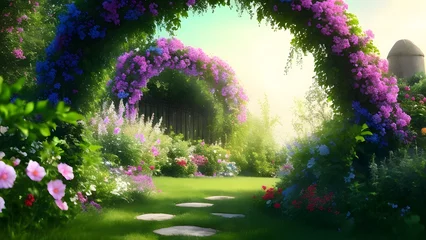 Tuinposter 庭園、花畑｜garden, flower garden, Generative AI © happy Wu 
