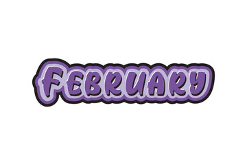 February. Hand drawn lettering. Vector illustration. Isolated on white background.