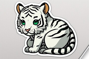 Illustration of a white tiger with green eyes on a white background