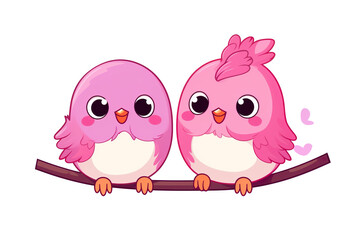 Kawaii beautiful birds sticker image, in the style of kawaii art, meme art, isolated white background PNG