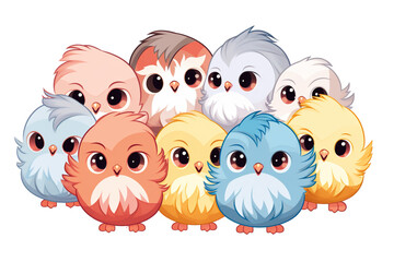 Fototapeta premium Kawaii beautiful birds sticker image, in the style of kawaii art, meme art, isolated white background PNG