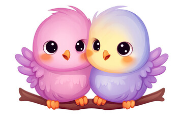 Obraz premium Kawaii beautiful birds sticker image, in the style of kawaii art, meme art, isolated white background PNG