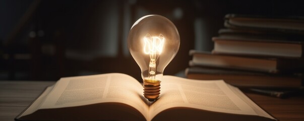 Banner - a book with a light bulb as inspiration or an idea.