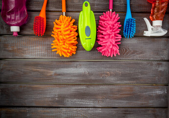 Set of cleaning supplies and products. Cleaning service concept