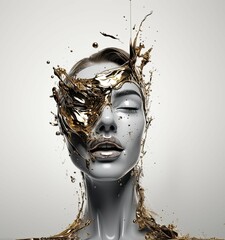 Fictional character Portrait of woman with splattered paint generated with AI Technology