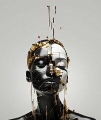 Fictional character Portrait of woman with splattered paint generated with AI Technology
