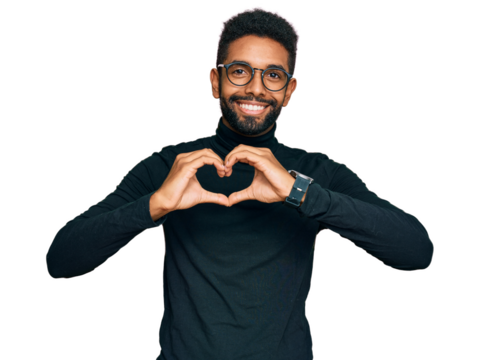 Young african american man wearing casual clothes smiling in love showing heart symbol and shape with hands. romantic concept.