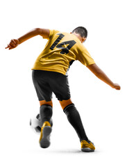 children soccer player in action isolated white background