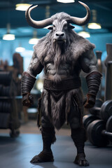 Fototapeta na wymiar fit Yak standing at the gym, Muscular Yak showcasing strength and determination at the gym, generative AI