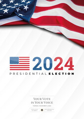 Fototapeta na wymiar 2024 United States Presidential Elections Banner/Poster with US symbols and colors. US Flag . Vote. United States of America Election design