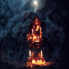 burning fire in the fireplace