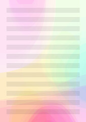 Note paper for musical notes - blank A4 template, colorful background