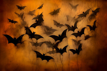 Black bats on brown. Abstract halloween backdrop. Generative AI