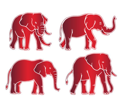illustration of a Elephant's  vector image with red gradations consisting of three images