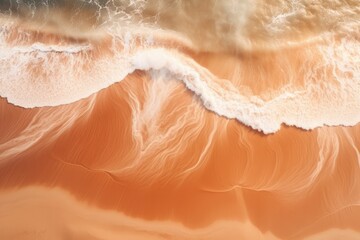 Fototapeta premium Orange sand near blue clear water beach, travel destination aerial view, summer wallpaper. Generative Ai.