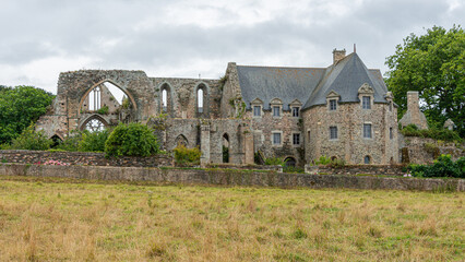 Fototapeta na wymiar Paimpol. West façade of the abbey church of Beauport Abbey. Côtes-d'Armor. Brittany , France