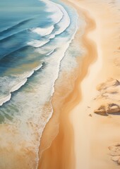Fototapeta na wymiar Orange sand near blue clear water beach, travel destination aerial view, summer wallpaper. Generative Ai.