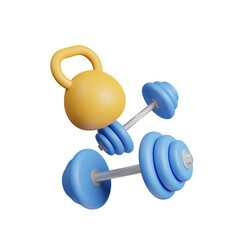 Dumbbell and kettlebells icon sport equipment on transparent background. Gym weight equipment. Containing healthy lifestyle, weight training, body care. Health and Fitness Concept. 3d rendering