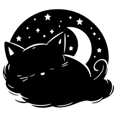 Cat Sleep Vector Glyph illustration, International Cat Day