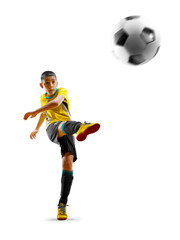 Fototapeta na wymiar children soccer player in action isolated white background
