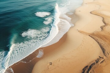 Orange sand near blue clear water beach, travel destination aerial view, summer wallpaper. Generative Ai.
