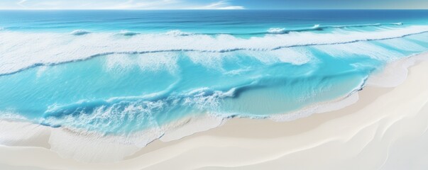 White sand near blue clear water beach, travel destination aerial view, summer panorama wallpaper. Generative Ai.