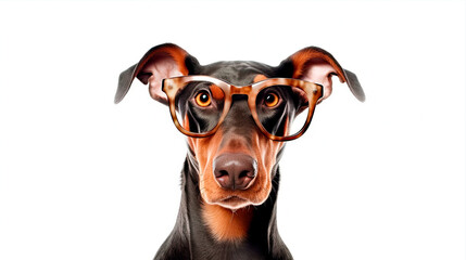 Doberman portrait with glasses, Generative AI