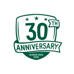 30 years anniversary celebration shield design template. 30th anniversary logo. Vector and illustration.
