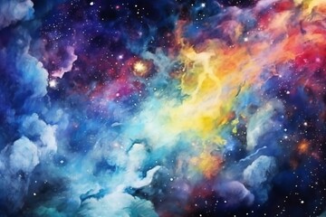 Watercolor Space Background with nebula and stars Generative AI
