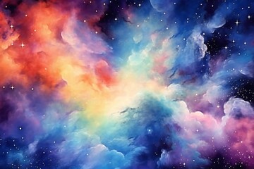 Naklejka premium Watercolor Space Background with nebula and stars Generative AI