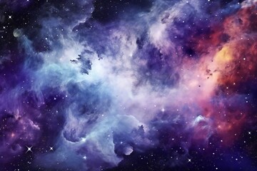 Fototapeta premium Watercolor Space Background with nebula and stars Generative AI