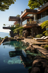 Unique design villa with breathtaking sea views, this contemporary villa captures. AI generative