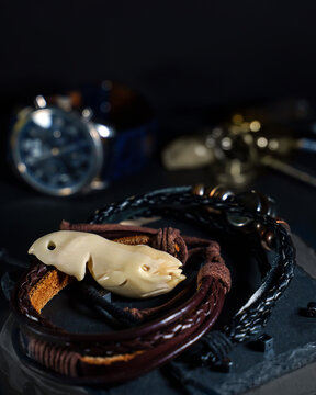 Amulet of northern peoples from walrus tusks shape whale