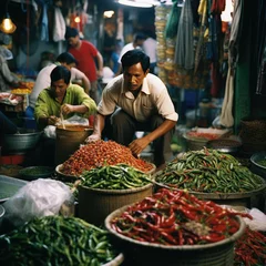Fotobehang Busy Asian Market, Ultra-High Resolution © Dave