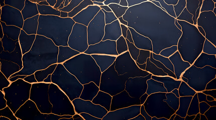 Blue marble texture background with golden veins. Closeup surface grunge stone texture. Generative AI