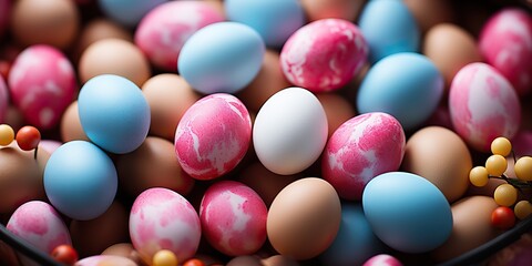 Fototapeta na wymiar AI Generated. AI Generative. Bright color vibrant eggs background pattern eggs. Holiday easter classic traditional symbol. Graphic Art