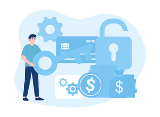 Bank card security trending concept flat illustration