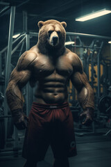 Fototapeta na wymiar fit Bear standing at the gym, Powerful Bear Rocking the Gym, A Muscular Pose, generative AI