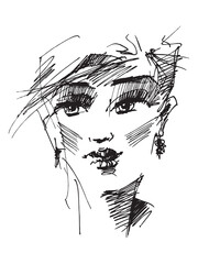 Female portrait. Face of a woman. Line drawing of a human head