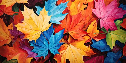 Autumn's Maple Leaves Cascading in a Whirlwind, Creating a Captivating Natural Background. As the Foliage Transforms into a Kaleidoscope of Vibrant Hues  Generative AI Digital Illustration