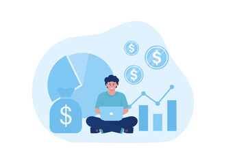 Young man analyzing trading concept flat illustration