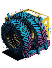 vector t-shirt art of an artwork representing tire flips