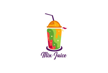 Mixed fruit juice logo, vector illustration of fresh fruit juice drink logo with love concept