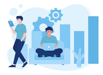 Learn business growth together concept flat illustration