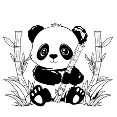 Cute baby panda outline page of coloring book for children black and white Hand painted animal sketches in a simple style addorable tshirt print, label, patch or sticker Vector illustration
