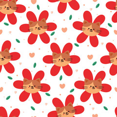 seamless pattern cartoon cat and flower. cute animal wallpaper for textile, gift wrap paper