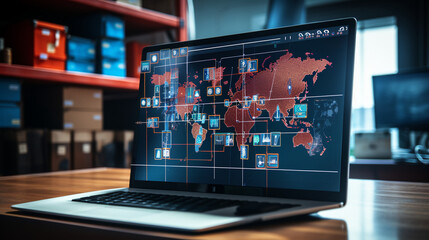 Fototapeta premium the globe is surrounded by digital technology, gadgets, internet