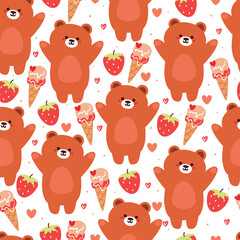 cute seamless pattern cartoon bear with cute dessert. animal wallpaper for kids, textile, fabric print, gift wrap paper