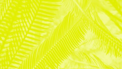 Vivid yellow lemon color abstract panoramic 16 on 9 background with palm leaves pattern