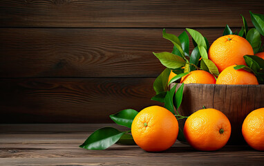 Orange on wooden board background, Fruits concept